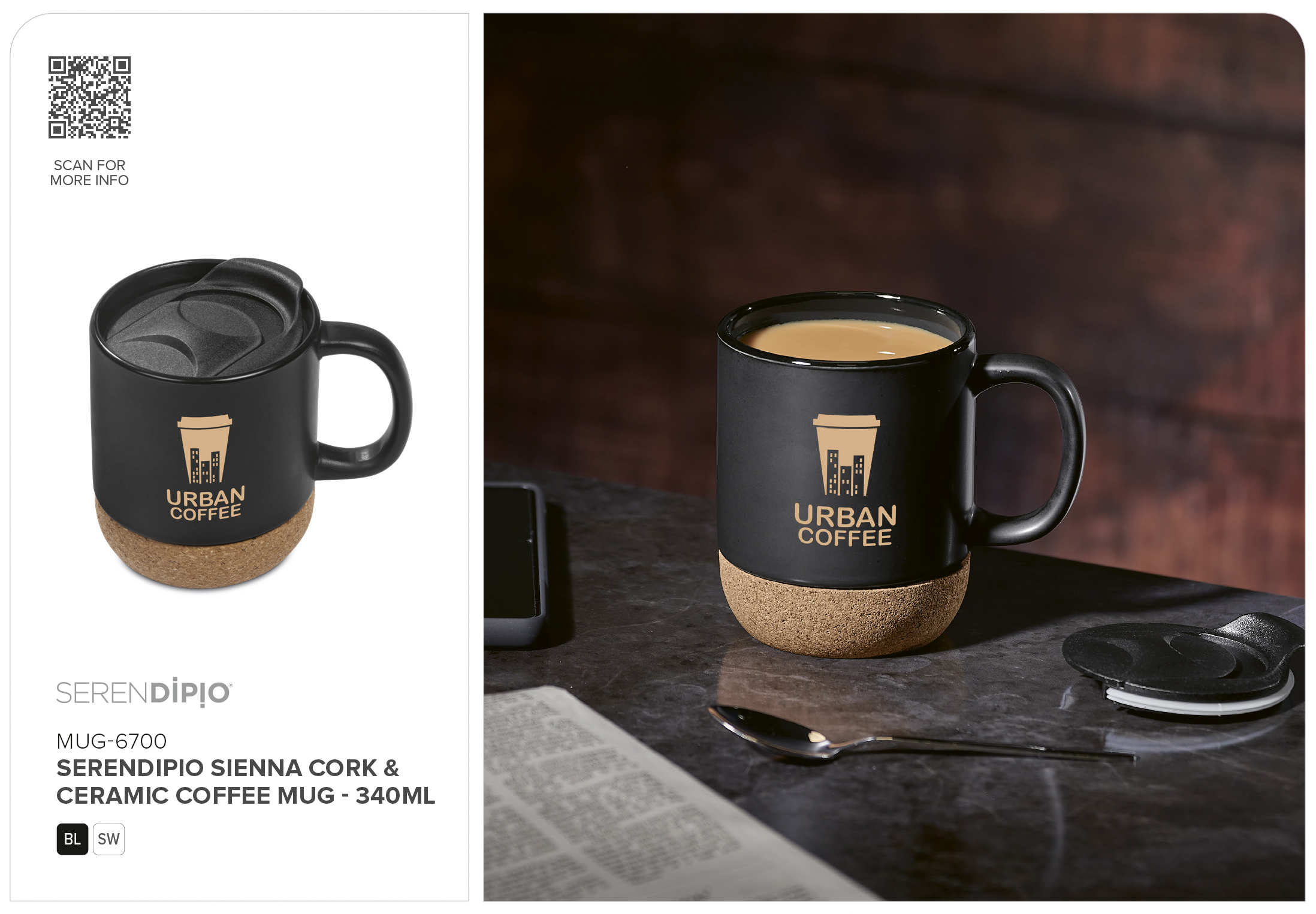 Serendipio Sienna Cork & Ceramic Coffee Mug - 340ml CATALOGUE_IMAGE